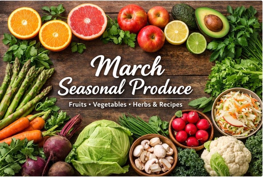 Healthy March Produce Guide: Seasonal Fruits, Vegetables, Herbs and Recipes